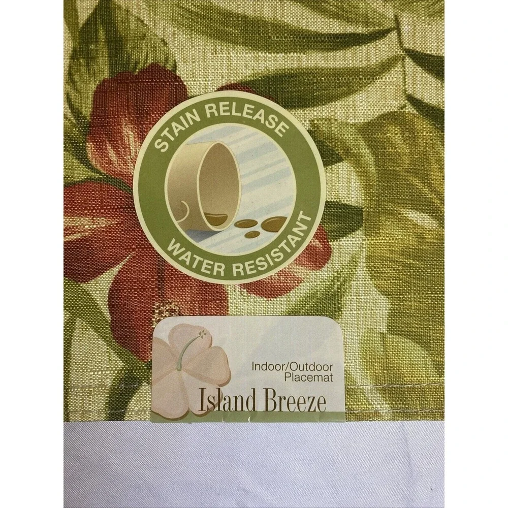 4 Vtg Floral Fauna Placemats Indoor Outdoor Island Breeze Hibiscus Red Green NOS